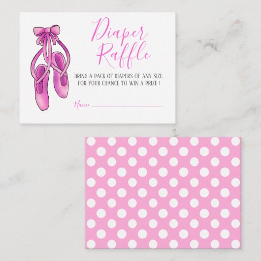 ピンクバレリナシューズ | 赤ちゃんシャワーおむつラッフル エンクロージャーカード (正面/裏面)