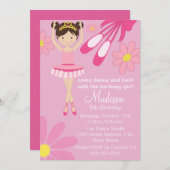 ピンクバレリナダンスパーティー誕生日招待状1 招待状 (正面/裏面)