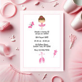 ピンクバレリナダンス子供の誕生日パーティー写真 招待状