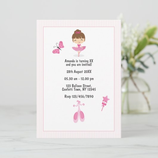 ピンクバレリナダンス子供の誕生日パーティー写真 招待状 (スタンド正面)