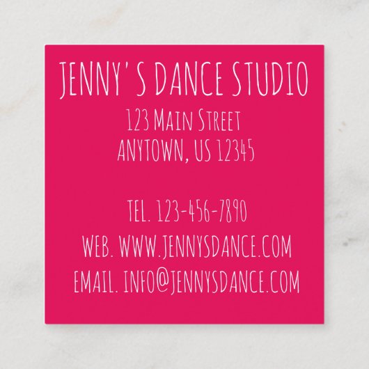 ピンクバレリナツチュダンススタジオバレエ先生 スクエア名刺 (裏面)