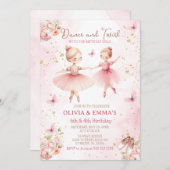 ピンクバレリナトゥトゥゥシスター兄弟姉妹パーティー 招待状 (正面/裏面)