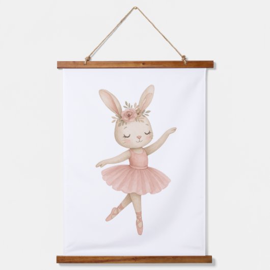 ピンクバレリナバニーガールズ子供部屋ベッドルームトドラー 吊り下げ型タペストリー (正面)