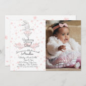 ピンクバレリナバニーファースト誕生日フローラ写真 招待状 (正面/裏面)