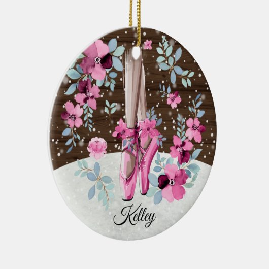 ピンクバレリナバレエシューズフローラ水彩 セラミックオーナメント (右)