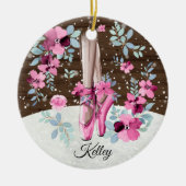 ピンクバレリナバレエシューズフローラ水彩 セラミックオーナメント (正面)