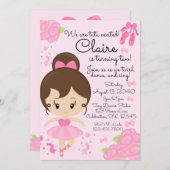 ピンクバレリナバレエツツ誕生日 招待状 (正面/裏面)