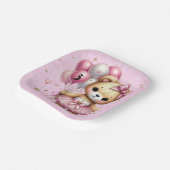 ピンクバレリナベアグリッターバルーンバースデーパーティー ペーパープレート (傾斜あり)