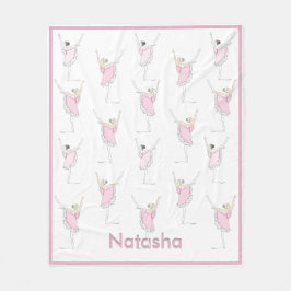 ピンクバレリナ名前をカスタムするダンスガール フリースブランケット
