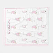 ピンクバレリナ名前をカスタムするダンスガール フリースブランケット (正面(横))