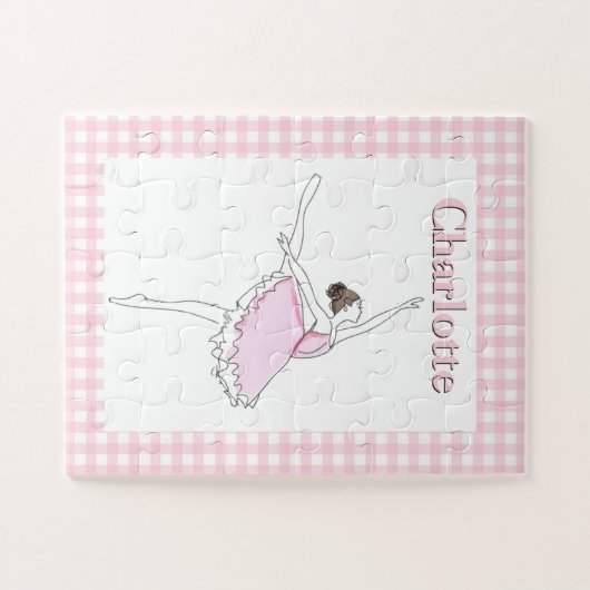 ピンクバレリパーソナライズされたナパズル市松模様にフレーム ジグソーパズル (横)