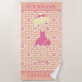 ピンクバレリパーソナライズされたナ ビーチタオル (正面)