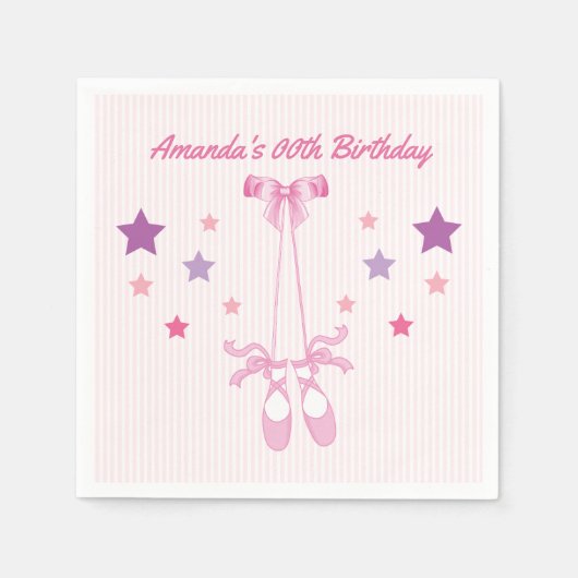 ピンクバレリーナをテーマにした誕生日パパーソナライズされたーティ スタンダードカクテルナプキン (正面)