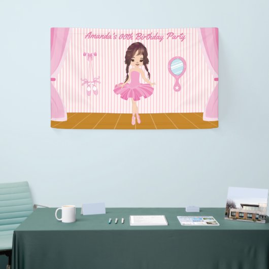 ピンクバレリーナをテーマにした誕生日パパーソナライズされたーティ 横断幕 (トレードショー)
