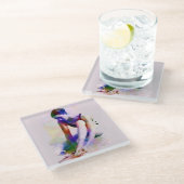 ピンクバレリーナウォーターカラーコンテンポラリーアート ガラスコースター (アングル)