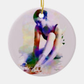 ピンクバレリーナウォーターカラーコンテンポラリーアート セラミックオーナメント (正面)