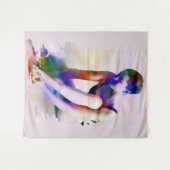 ピンクバレリーナウォーターカラーコンテンポラリーアート タペストリー (正面(横))