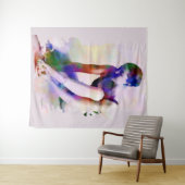 ピンクバレリーナウォーターカラーコンテンポラリーアート タペストリー (インサイチュ(横))
