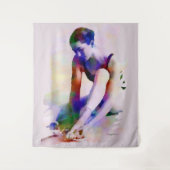 ピンクバレリーナウォーターカラーコンテンポラリーアート タペストリー (正面)