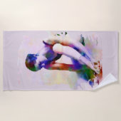 ピンクバレリーナウォーターカラーコンテンポラリーアート ビーチタオル (正面)