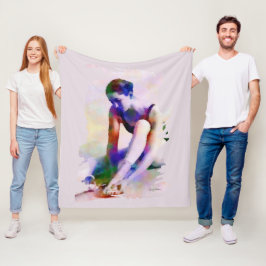 ピンクバレリーナウォーターカラーコンテンポラリーアート フリースブランケット