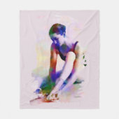 ピンクバレリーナウォーターカラーコンテンポラリーアート フリースブランケット (正面)