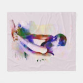 ピンクバレリーナウォーターカラーコンテンポラリーアート フリースブランケット (正面(横))