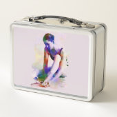 ピンクバレリーナウォーターカラーコンテンポラリーアート メタルランチボックス (裏面)