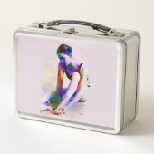 ピンクバレリーナウォーターカラーコンテンポラリーアート メタルランチボックス (正面)