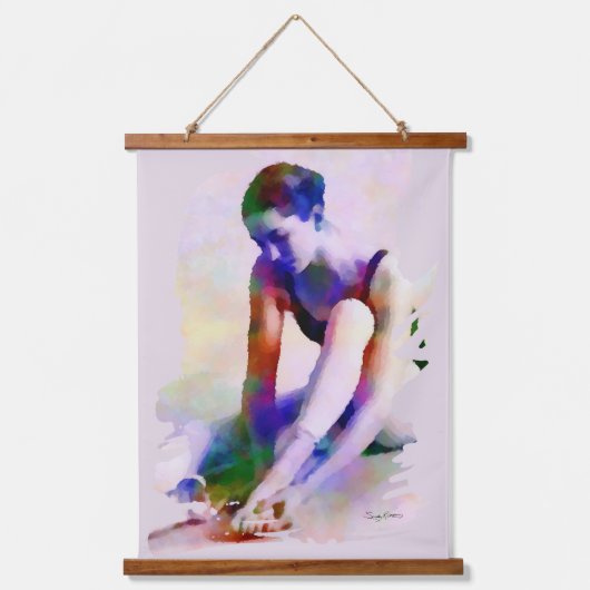ピンクバレリーナウォーターカラーコンテンポラリーアート 吊り下げ型タペストリー (正面)