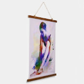 ピンクバレリーナウォーターカラーコンテンポラリーアート 吊り下げ型タペストリー (傾斜あり)