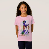 ピンクバレリーナウォーターカラーコンテンポラリーアート Tシャツ (正面フル)