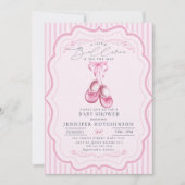 ピンクバレリーナオンザウェイガールベビーシャワー 招待状 (正面)