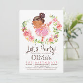ピンクバレリーナガールバースデーパーティーへの招待 招待状 (スタンド正面)