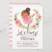 ピンクバレリーナガールバースデーパーティーへの招待 招待状 (正面/裏面)