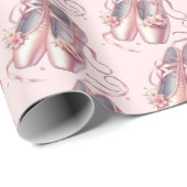 ピンクバレリーナシューズ水彩赤ちゃんシャワー ラッピングペーパー (ロールコーナー)
