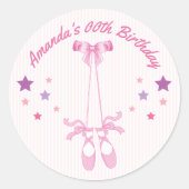 ピンクバレリーナテーマバースデーパーティーパーソナライズされた ラウンドシール (正面)