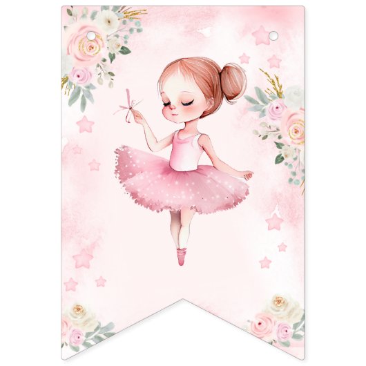 ピンクバレリーナハッピーバースデーガールバンティングバナー バンティングフラッグ (第1の旗)