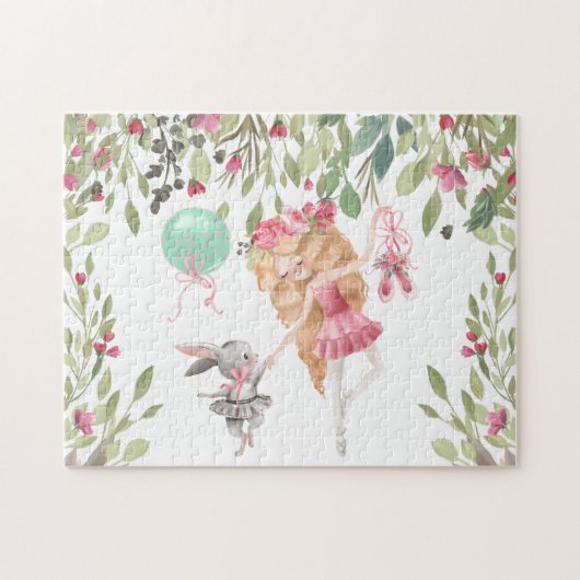 ピンクバレリーナバニーフラワーズバレエ靴 ジグソーパズル (横)