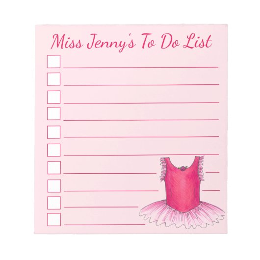 ピンクバレリーナバレエダンス先生to Doリスト ノートパッド (正面)