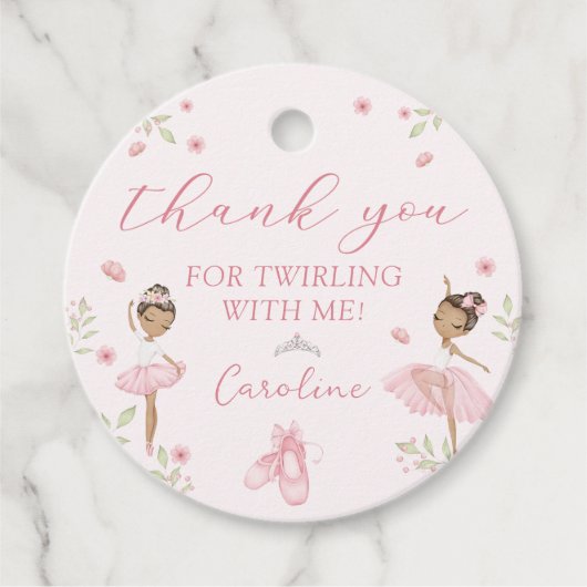 ピンクバレリーナバレエ誕生日パーティーメッセージカード フェイバータグ (正面)
