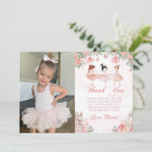 ピンクバレリーナバレエ誕生日写真 サンキューカード (スタンド正面)