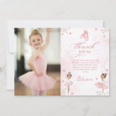 ピンクバレリーナバレエ誕生日写真 サンキューカード (正面)