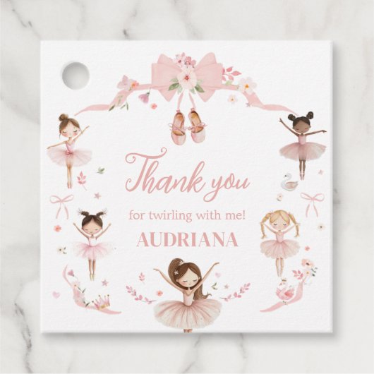 ピンクバレリーナバースデーパーティースクエア フェイバータグ (正面)