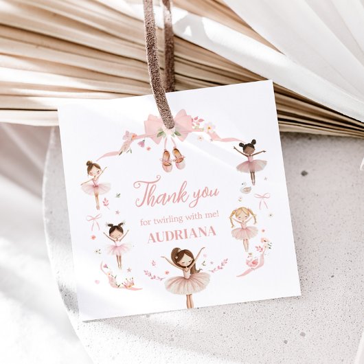 ピンクバレリーナバースデーパーティースクエア フェイバータグ