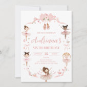ピンクバレリーナバースデーパーティー 招待状 (正面)