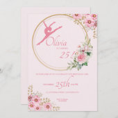 ピンクバレリーナフローラ誕生日パーティー 招待状 (正面/裏面)