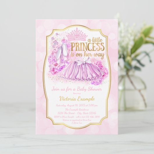 ピンクバレリーナプリンセスベビーシャワー招待状 招待状 (スタンド正面)