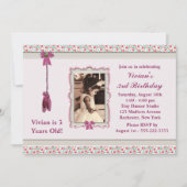ピンクバレリーナ写真誕生日パーティー 招待状 (正面)
