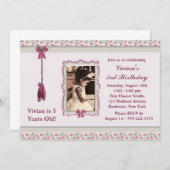 ピンクバレリーナ写真誕生日パーティー 招待状 (正面/裏面)